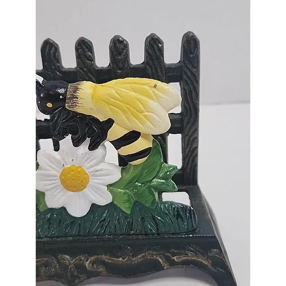 Vintage Cast Iron Daisies & Bumblebee Napkin Letter Holder 5.5